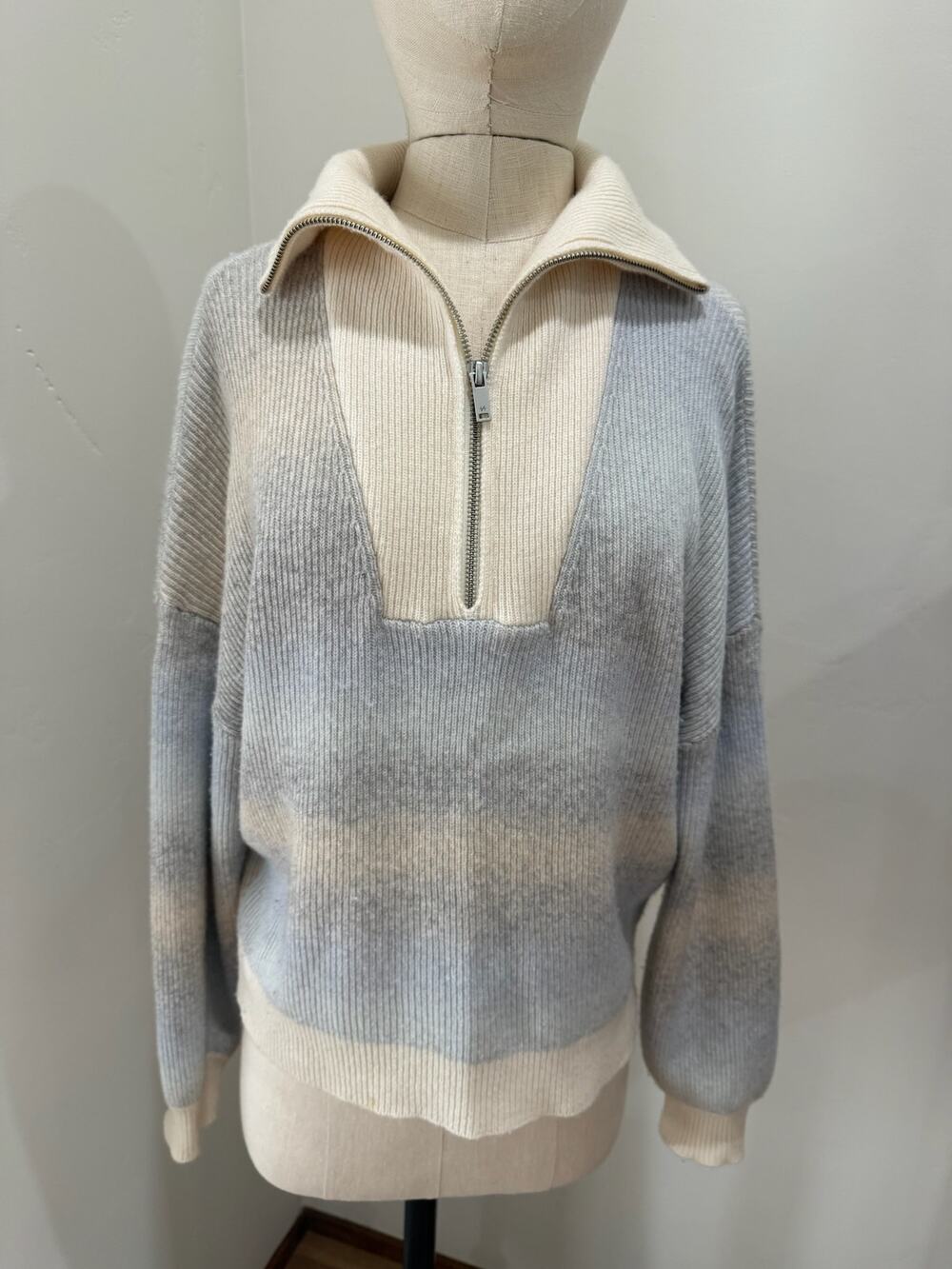 Naadam Cashmere Wool Cropped Cream Cable Knit Sweater Women's Small Gray